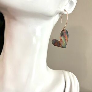 Heart Fire Painted‎ Copper Boho Earrings